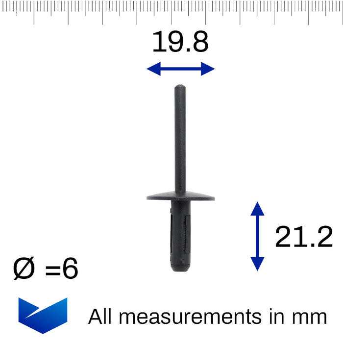 Plastic 6mm Blind Rivet / Pop Rivet, BMW Wheel Arches, Sills, Bumpers & Sideskirts 51717002953