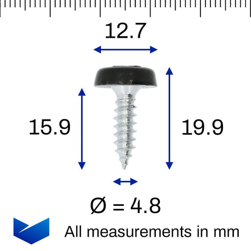 Black Polytops Moulded Number Plate Screw, 20mm Long - VehicleClips