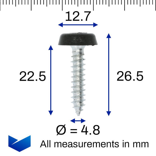 Black Polytops Moulded Number Plate Screw, 26mm Long - VehicleClips