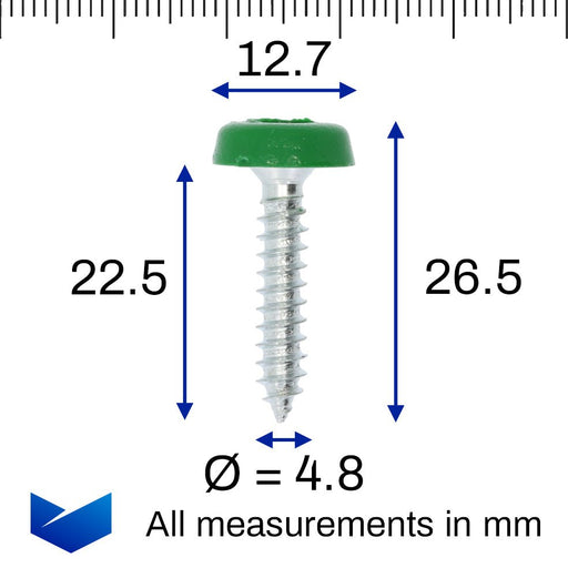 Green EV Electric Polytops Moulded Number Plate Screw, 26mm Long - VehicleClips