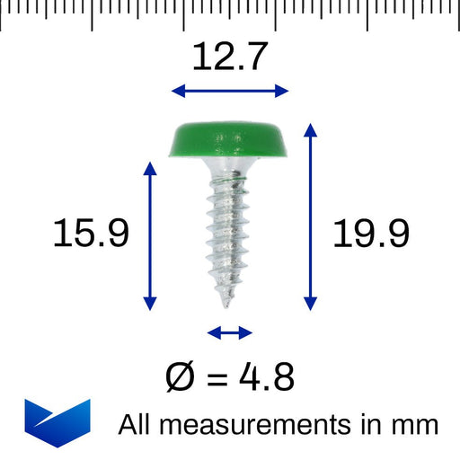 Green EV Polytops Moulded Number Plate Screw, 20mm Long - VehicleClips