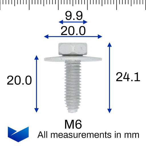 M6x18mm Hex Head Body Bolt with Washer, Renault 7703101446 - VehicleClips
