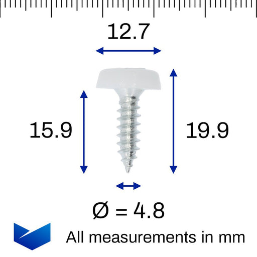 White Polytops Moulded Number Plate Screw, 20mm Long - VehicleClips