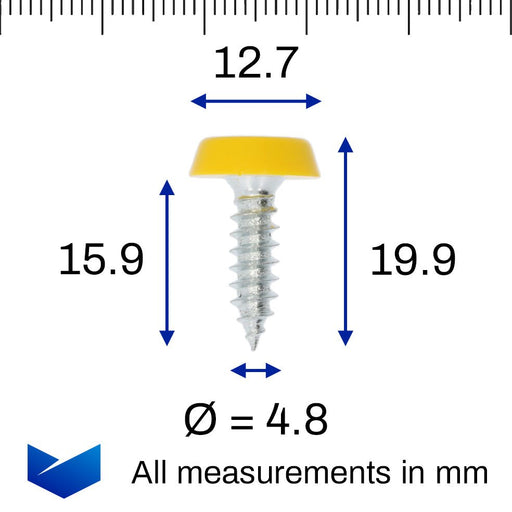Yellow Polytops Moulded Number Plate Screw, 20mm Long - VehicleClips