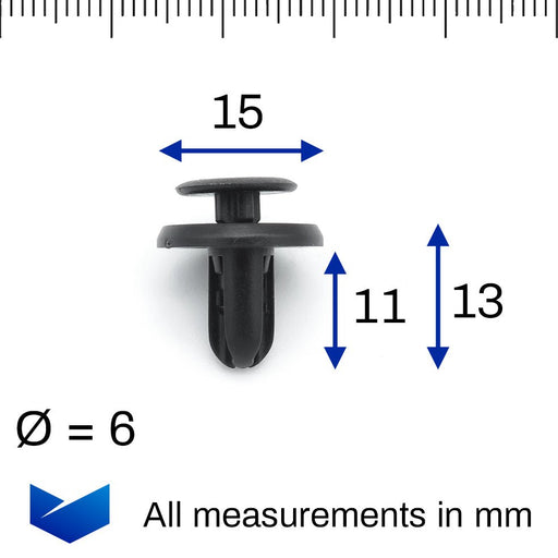 6mm Push Fit Plastic Trim Clips for Mitsubishi - MR288150, MR655523 - VehicleClips