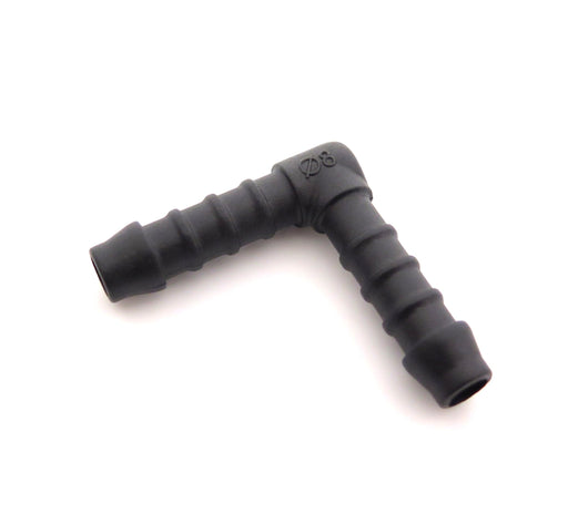 8mm Car Heater & Breather Hose Connector, 90° Nylon PA66 - VehicleClips