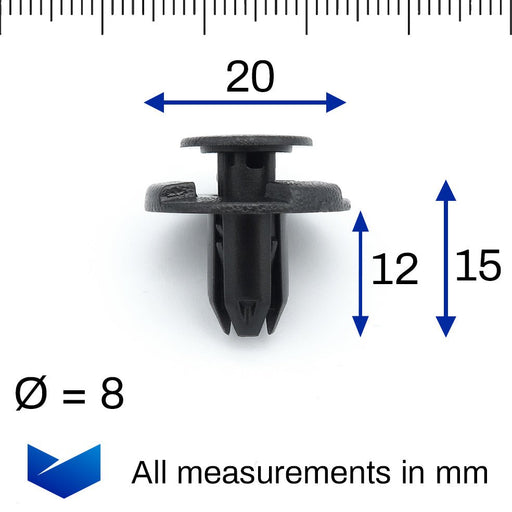 8mm Plastic Rivet Clips for Bumpers & Engine Shields, Ford 1723571 - VehicleClips