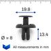 8mm Push Fit Plastic Rivet, Boot Lining Clips for BMW 07147401727 - VehicleClips