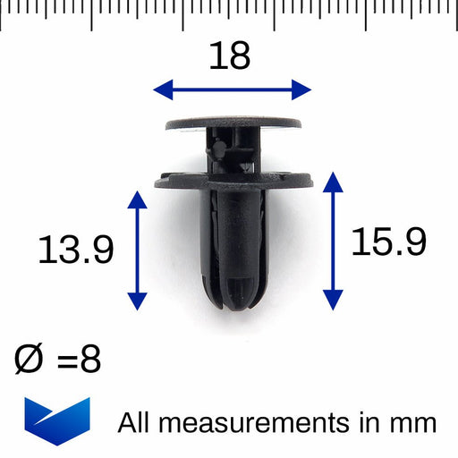 8mm Push Fit Plastic Rivet, Kia 1420608250B, 865952T500 - VehicleClips