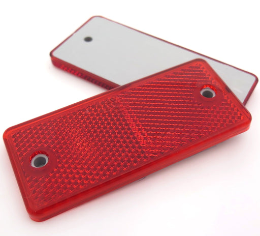 Red Rectangular Reflector with Screw Holes, 90mm x 40mm - VehicleClips